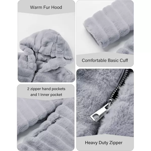 Bellivera Women Faux Fur Coat Long Sleeve Fuzzy Winter Hooded Open Front Jacket with Two Big Hand Pockets