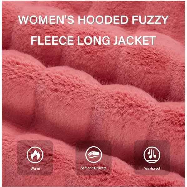 Bellivera Women Faux Fur Coat Long Sleeve Fuzzy Winter Hooded Open Front Jacket with Two Big Hand Pockets
