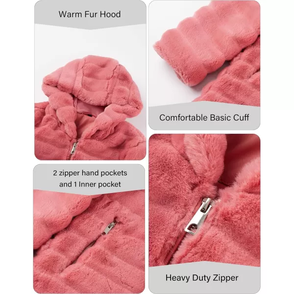 Bellivera Women Faux Fur Coat Long Sleeve Fuzzy Winter Hooded Open Front Jacket with Two Big Hand Pockets
