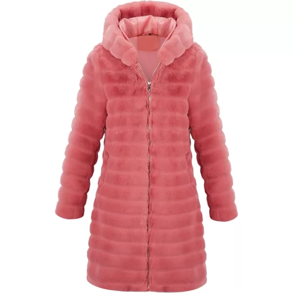 Bellivera Women Faux Fur Coat Long Sleeve Fuzzy Winter Hooded Open Front Jacket with Two Big Hand Pockets