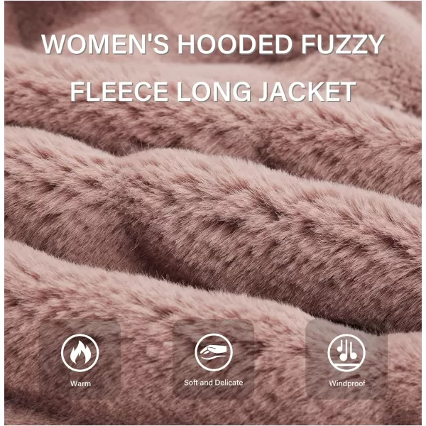 Bellivera Women Faux Fur Coat Long Sleeve Fuzzy Winter Hooded Open Front Jacket with Two Big Hand Pockets