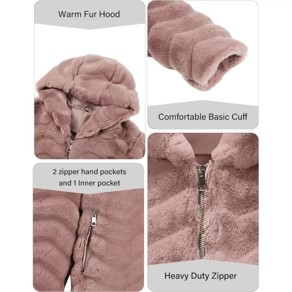 Bellivera Women Faux Fur Coat Long Sleeve Fuzzy Winter Hooded Open Front Jacket with Two Big Hand Pockets