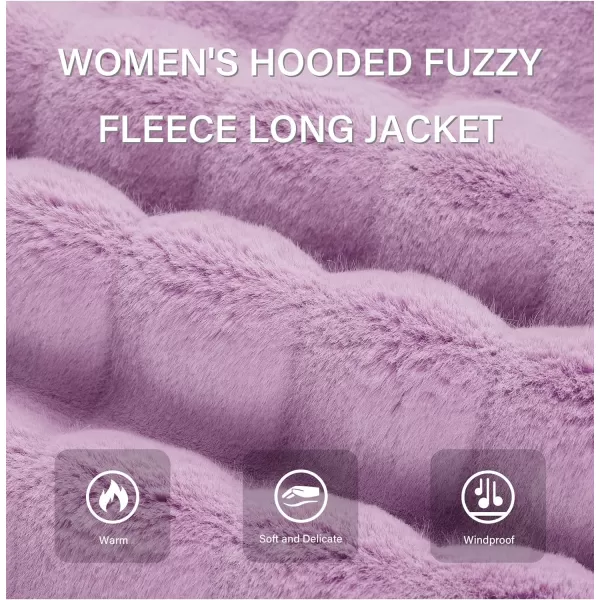 Bellivera Women Faux Fur Coat Long Sleeve Fuzzy Winter Hooded Open Front Jacket with Two Big Hand Pockets