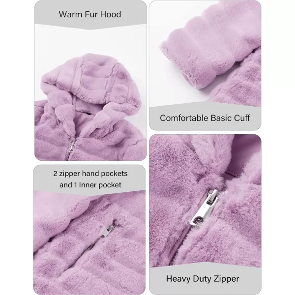 Bellivera Women Faux Fur Coat Long Sleeve Fuzzy Winter Hooded Open Front Jacket with Two Big Hand Pockets