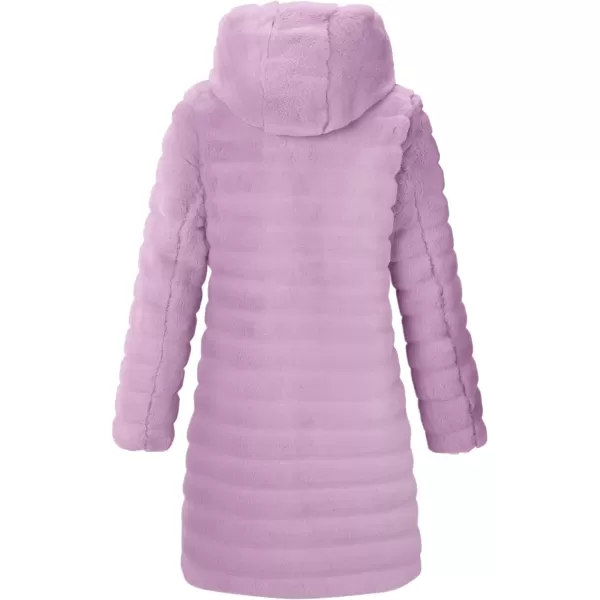 Bellivera Women Faux Fur Coat Long Sleeve Fuzzy Winter Hooded Open Front Jacket with Two Big Hand Pockets