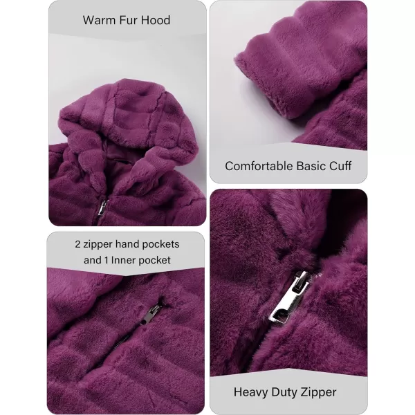 Bellivera Women Faux Fur Coat Long Sleeve Fuzzy Winter Hooded Open Front Jacket with Two Big Hand Pockets