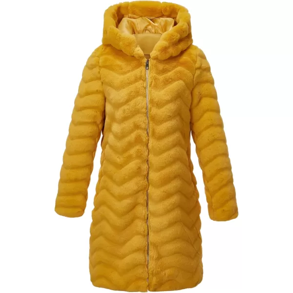 Bellivera Women Faux Fur Coat Long Sleeve Fuzzy Winter Hooded Open Front Jacket with Two Big Hand Pockets