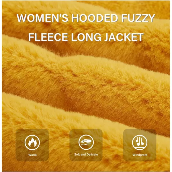 Bellivera Women Faux Fur Coat Long Sleeve Fuzzy Winter Hooded Open Front Jacket with Two Big Hand Pockets