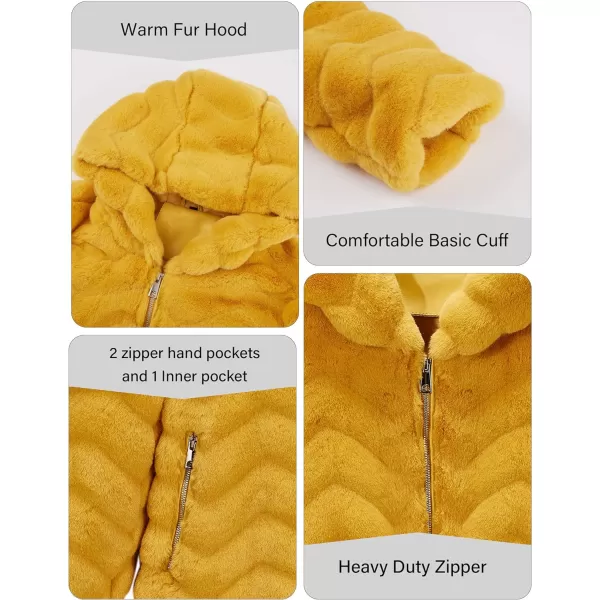 Bellivera Women Faux Fur Coat Long Sleeve Fuzzy Winter Hooded Open Front Jacket with Two Big Hand Pockets