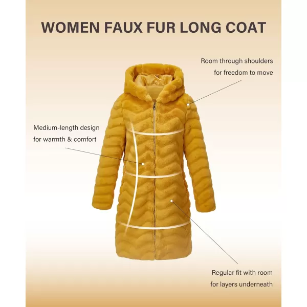 Bellivera Women Faux Fur Coat Long Sleeve Fuzzy Winter Hooded Open Front Jacket with Two Big Hand Pockets