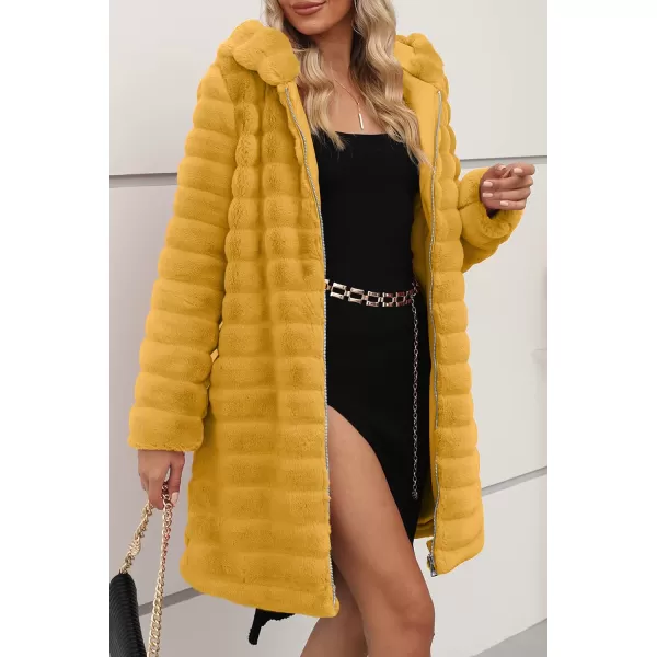 Bellivera Women Faux Fur Coat Long Sleeve Fuzzy Winter Hooded Open Front Jacket with Two Big Hand Pockets