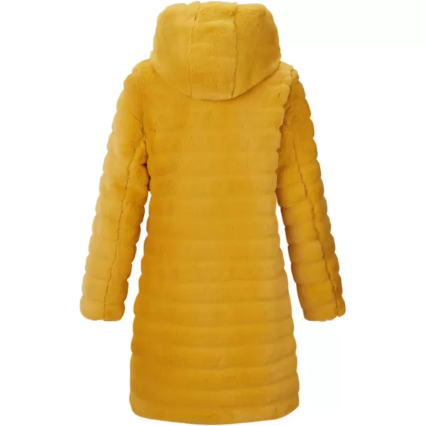 Bellivera Women Faux Fur Coat Long Sleeve Fuzzy Winter Hooded Open Front Jacket with Two Big Hand Pockets