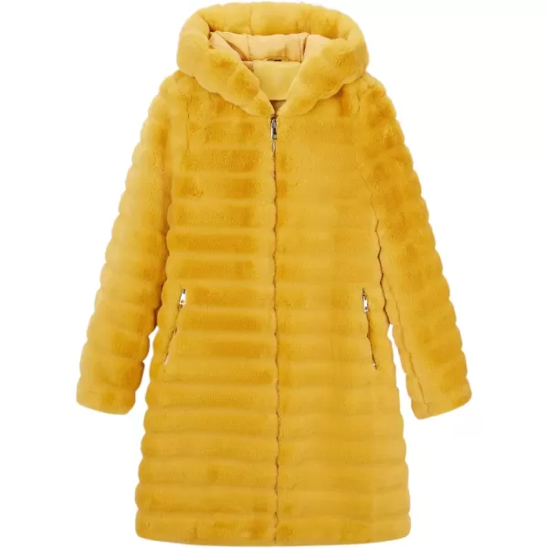 Bellivera Women Faux Fur Coat Long Sleeve Fuzzy Winter Hooded Open Front Jacket with Two Big Hand Pockets