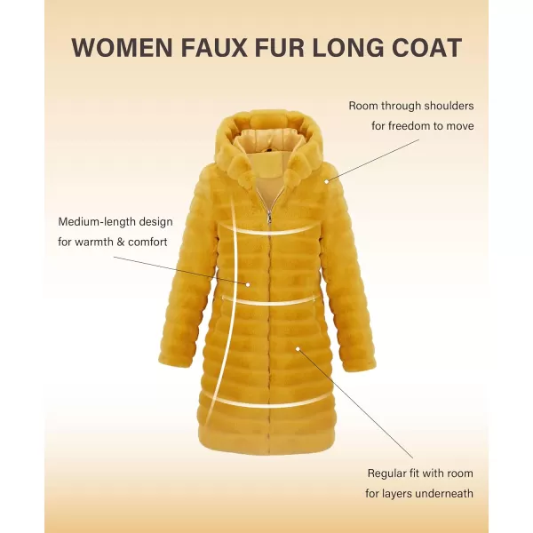 Bellivera Women Faux Fur Coat Long Sleeve Fuzzy Winter Hooded Open Front Jacket with Two Big Hand Pockets