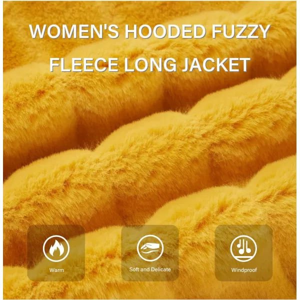Bellivera Women Faux Fur Coat Long Sleeve Fuzzy Winter Hooded Open Front Jacket with Two Big Hand Pockets