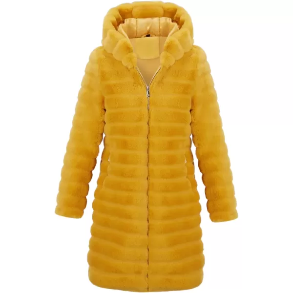 Bellivera Women Faux Fur Coat Long Sleeve Fuzzy Winter Hooded Open Front Jacket with Two Big Hand Pockets
