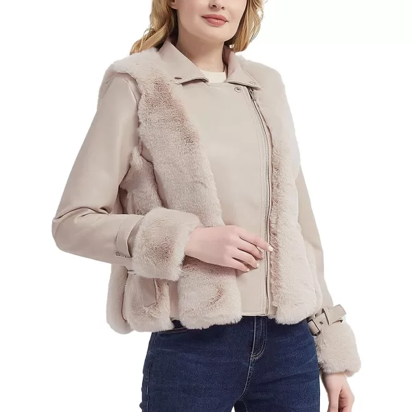 Bellivera Women Faux Fur Leather Jacket Short Warm Motorcycle Biker Coat Furry Outwear