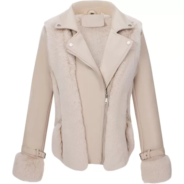 Bellivera Women Faux Fur Leather Jacket Short Warm Motorcycle Biker Coat Furry Outwear