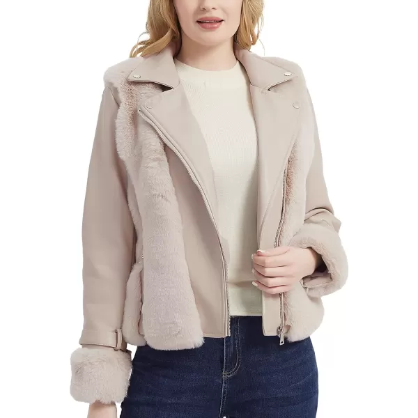 Bellivera Women Faux Fur Leather Jacket Short Warm Motorcycle Biker Coat Furry Outwear