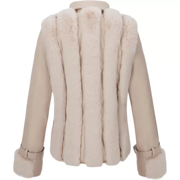 Bellivera Women Faux Fur Leather Jacket Short Warm Motorcycle Biker Coat Furry Outwear