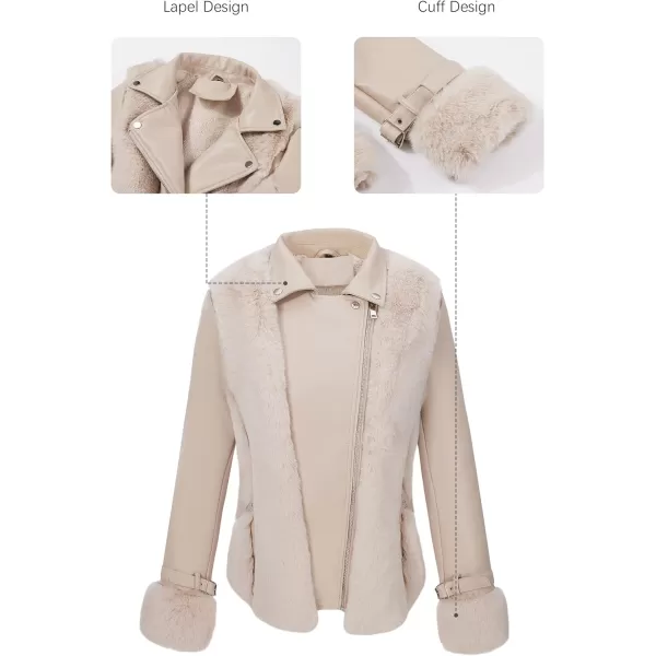 Bellivera Women Faux Fur Leather Jacket Short Warm Motorcycle Biker Coat Furry Outwear
