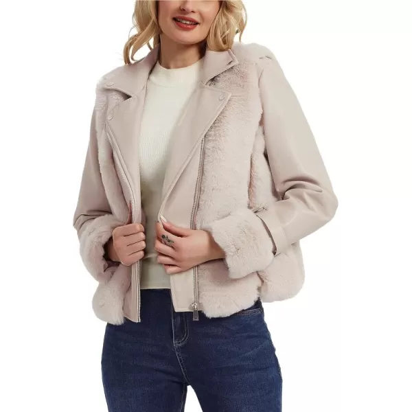 Bellivera Women Faux Fur Leather Jacket Short Warm Motorcycle Biker Coat Furry Outwear
