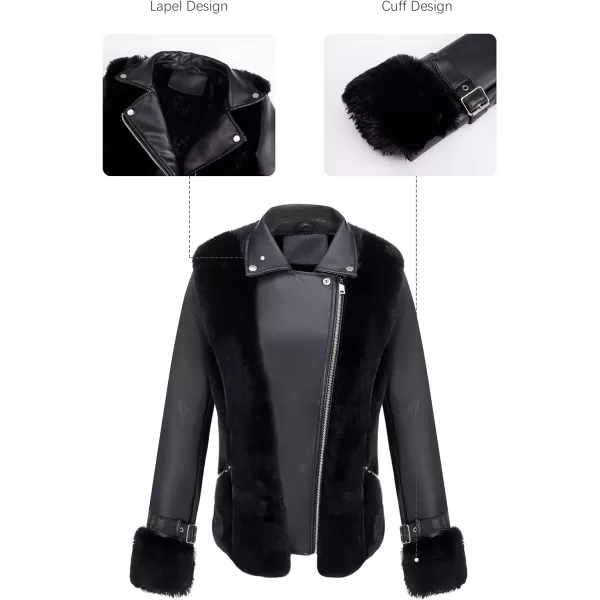 Bellivera Women Faux Fur Leather Jacket Short Warm Motorcycle Biker Coat Furry Outwear
