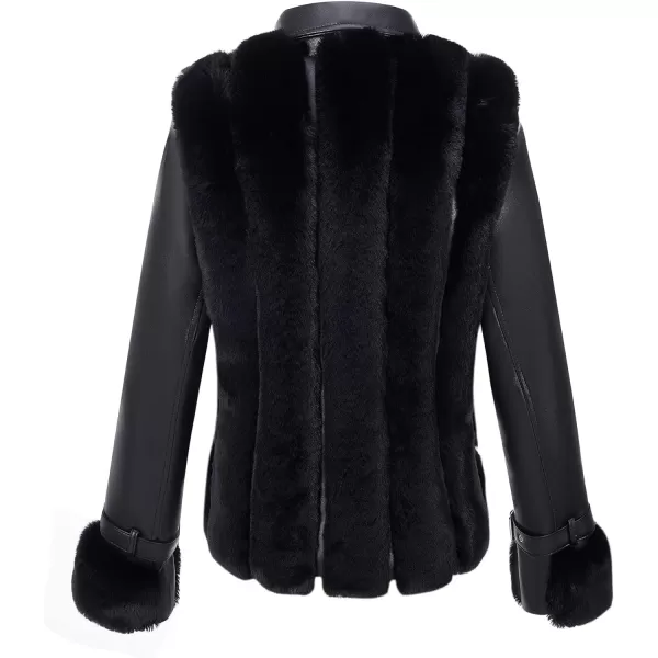 Bellivera Women Faux Fur Leather Jacket Short Warm Motorcycle Biker Coat Furry Outwear