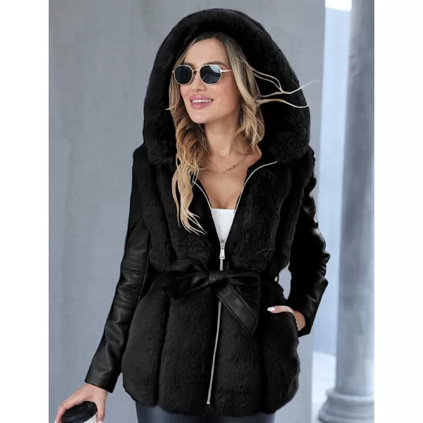 Bellivera Women Faux Fur Leather Jacket Short Warm Motorcycle Biker Coat Furry Outwear