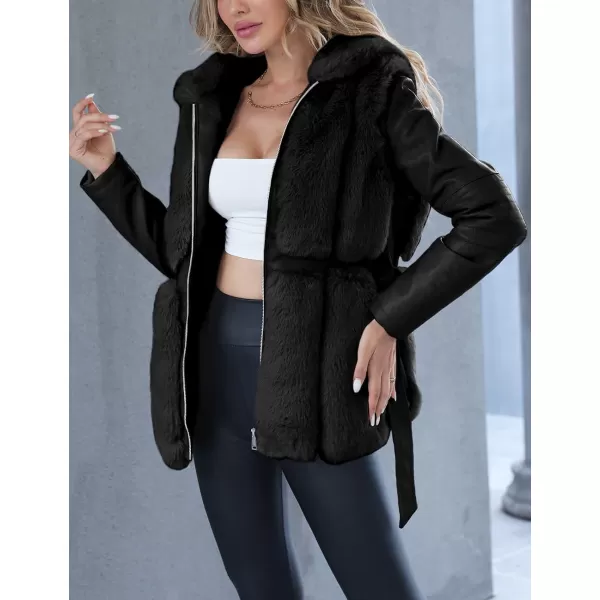 Bellivera Women Faux Fur Leather Jacket Short Warm Motorcycle Biker Coat Furry Outwear