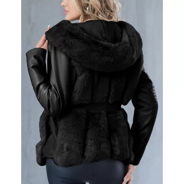 Bellivera Women Faux Fur Leather Jacket Short Warm Motorcycle Biker Coat Furry Outwear
