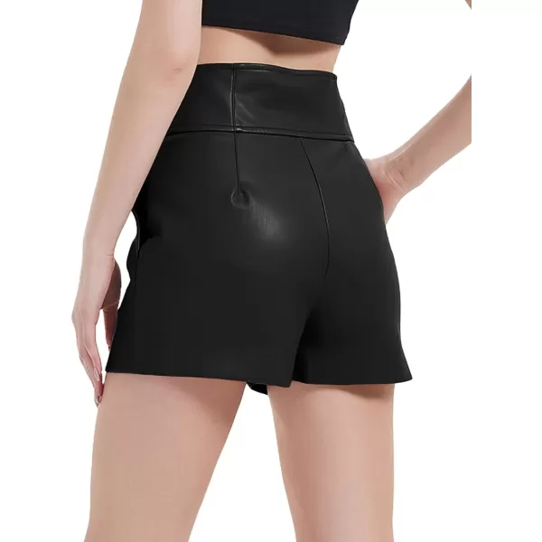 Bellivera Women Faux Leather High Waist Stretchy Winter Motorcycle Shorts