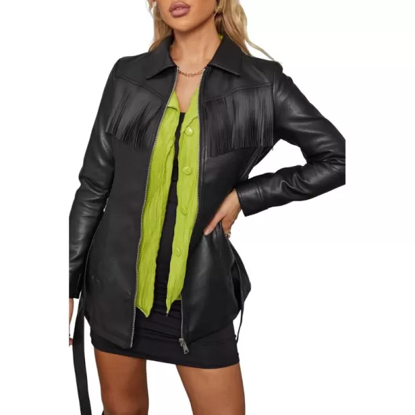 Bellivera Women Faux Leather Jacket Blazer PU Shirt Long Sleeve Oversize Shacket Coat