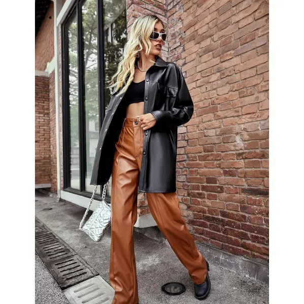 Bellivera Women Faux Leather Jacket Blazer PU Shirt Long Sleeve Oversize Shacket Coat