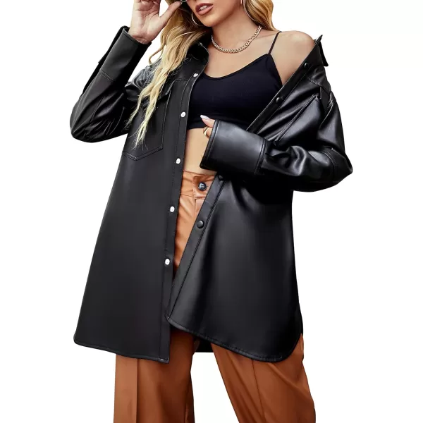 Bellivera Women Faux Leather Jacket Blazer PU Shirt Long Sleeve Oversize Shacket Coat