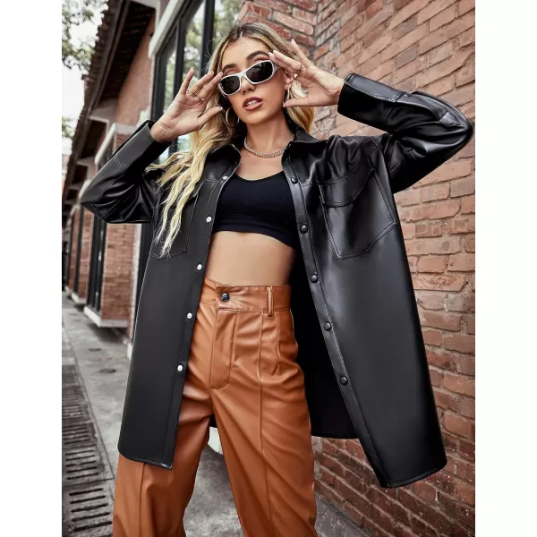 Bellivera Women Faux Leather Jacket Blazer PU Shirt Long Sleeve Oversize Shacket Coat