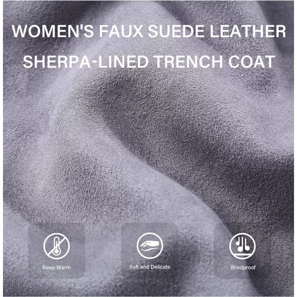 Bellivera Women Faux Leather Trench Coat Fleece-Lined Mid-length Jacket with Detachable Fur Collar