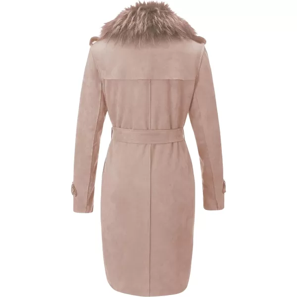 Bellivera Women Faux Leather Trench Coat Fleece-Lined Mid-length Jacket with Detachable Fur Collar