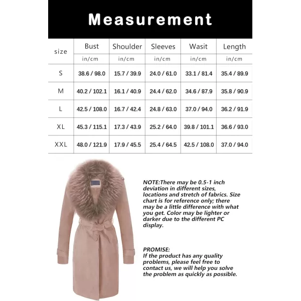 Bellivera Women Faux Leather Trench Coat Fleece-Lined Mid-length Jacket with Detachable Fur Collar