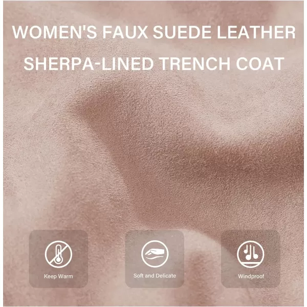Bellivera Women Faux Leather Trench Coat Fleece-Lined Mid-length Jacket with Detachable Fur Collar