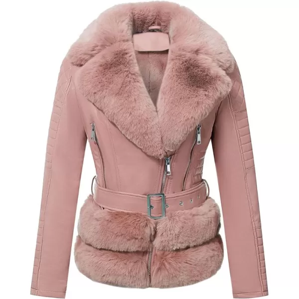 Bellivera Women Faux Suede Leather Jacket Motorcycle Short Sherpa-Lined Coat with Removable Belt