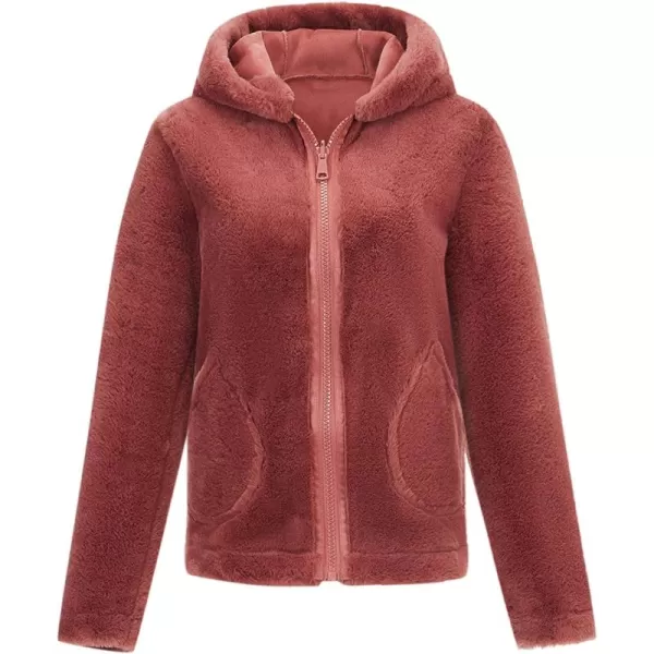 Bellivera Women Fleece Coat Faux Fur Reversible Long Sleeve Hood Fluffy Jacket