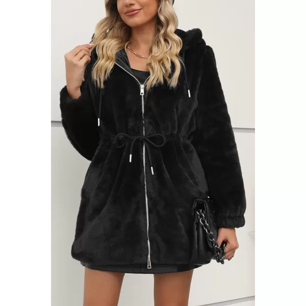 Bellivera Women Fleece Jacket, Spring and Winter Fashion Faux Fur Coat Long Fuzzy Hood Fluffy Sherpa Overcoat