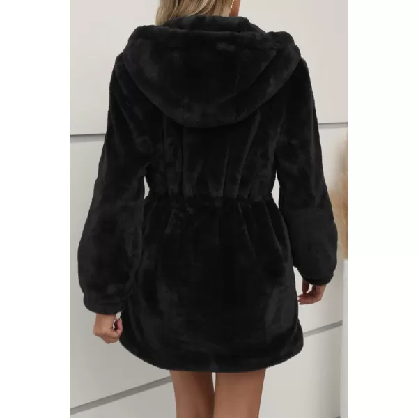 Bellivera Women Fleece Jacket, Spring and Winter Fashion Faux Fur Coat Long Fuzzy Hood Fluffy Sherpa Overcoat