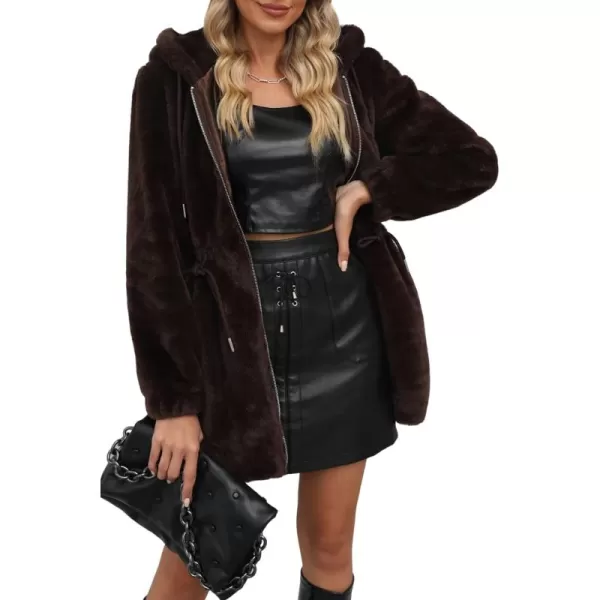 Bellivera Women Fleece Jacket, Spring and Winter Fashion Faux Fur Coat Long Fuzzy Hood Fluffy Sherpa Overcoat