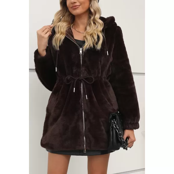 Bellivera Women Fleece Jacket, Spring and Winter Fashion Faux Fur Coat Long Fuzzy Hood Fluffy Sherpa Overcoat