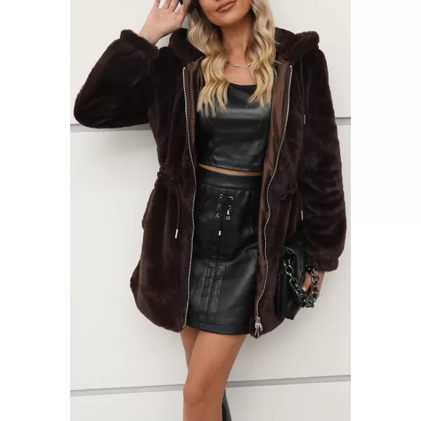 Bellivera Women Fleece Jacket, Spring and Winter Fashion Faux Fur Coat Long Fuzzy Hood Fluffy Sherpa Overcoat