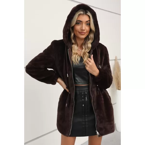 Bellivera Women Fleece Jacket, Spring and Winter Fashion Faux Fur Coat Long Fuzzy Hood Fluffy Sherpa Overcoat