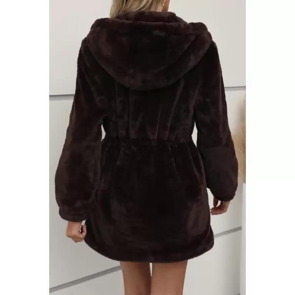 Bellivera Women Fleece Jacket, Spring and Winter Fashion Faux Fur Coat Long Fuzzy Hood Fluffy Sherpa Overcoat