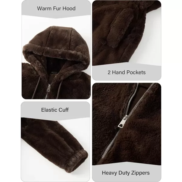 Bellivera Women Fleece Jacket, Spring and Winter Fashion Faux Fur Coat Long Fuzzy Hood Fluffy Sherpa Overcoat